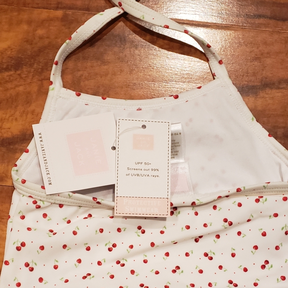 Janie and Jack NWT 6-12 months cherry ruffle swimsuit, coverup, shoes and socks - Picture 6 of 16